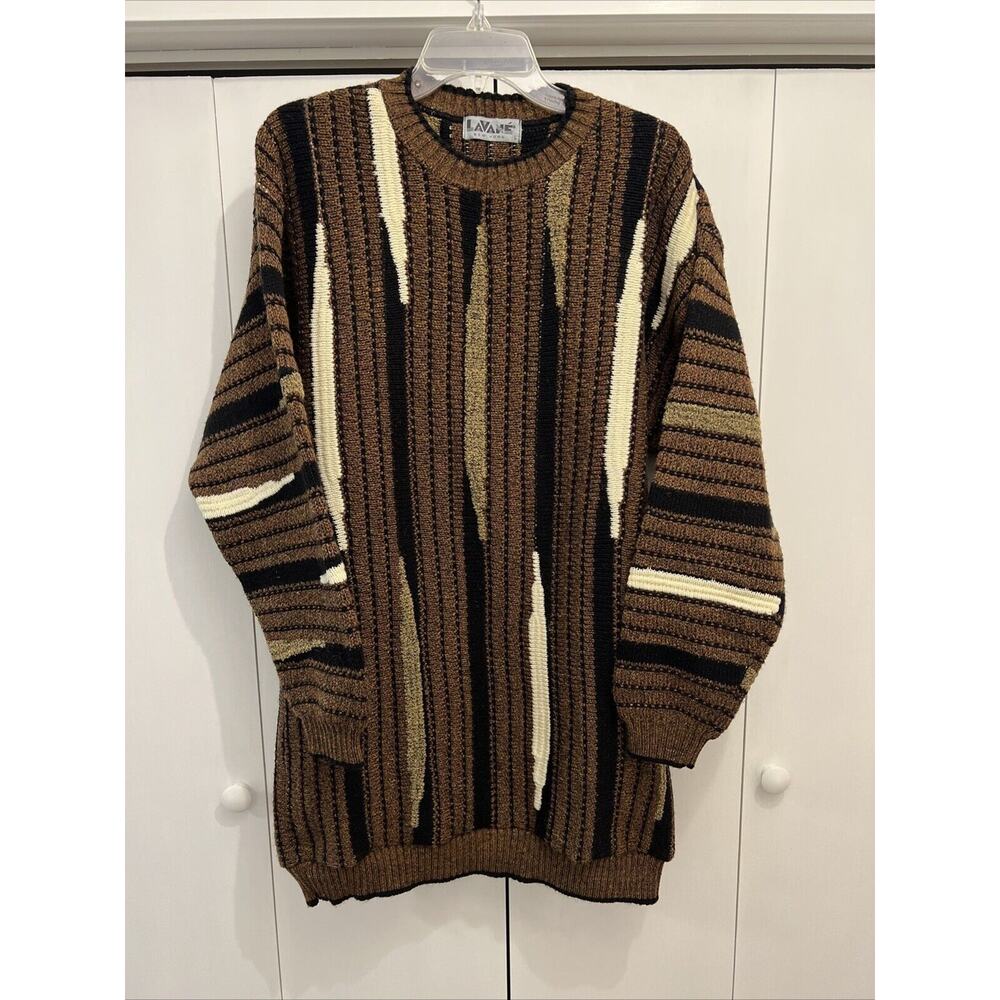 VTG LaVane New York “Coogi Style” Knitted Crewneck Sweater, Elastic Waist Sz‎ L